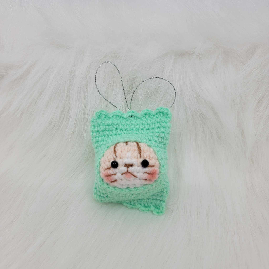 Crochet Cute Cat Peek Out Of The Green Bag Ornament