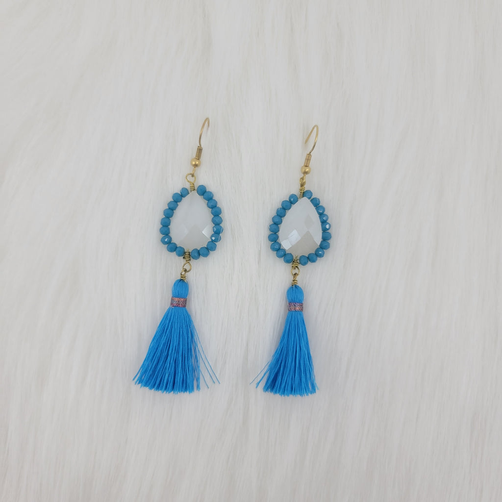 Crystal Beads Wrapped Teardrop Earrings With Tassels