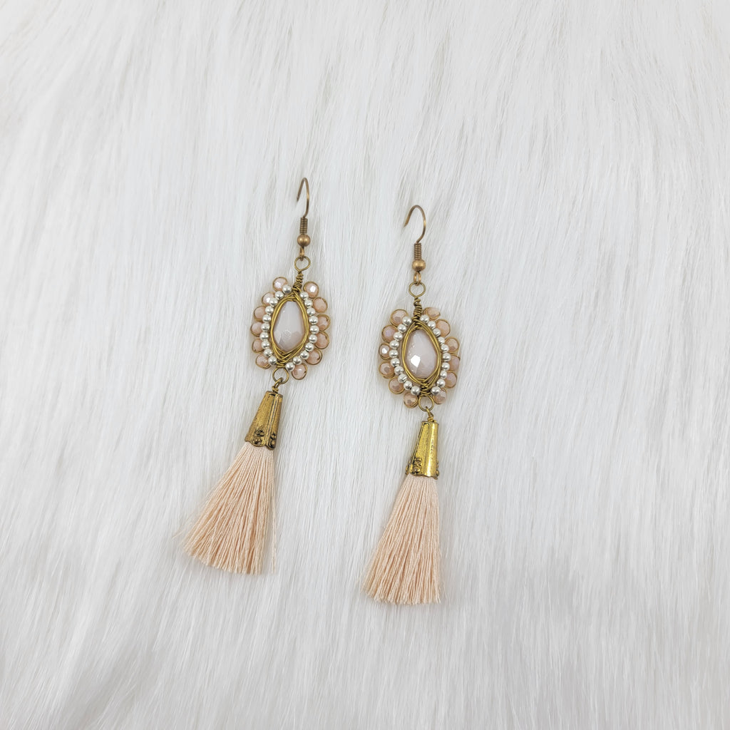 Oval Crystal Wire Wrapped Earrings With Tassels